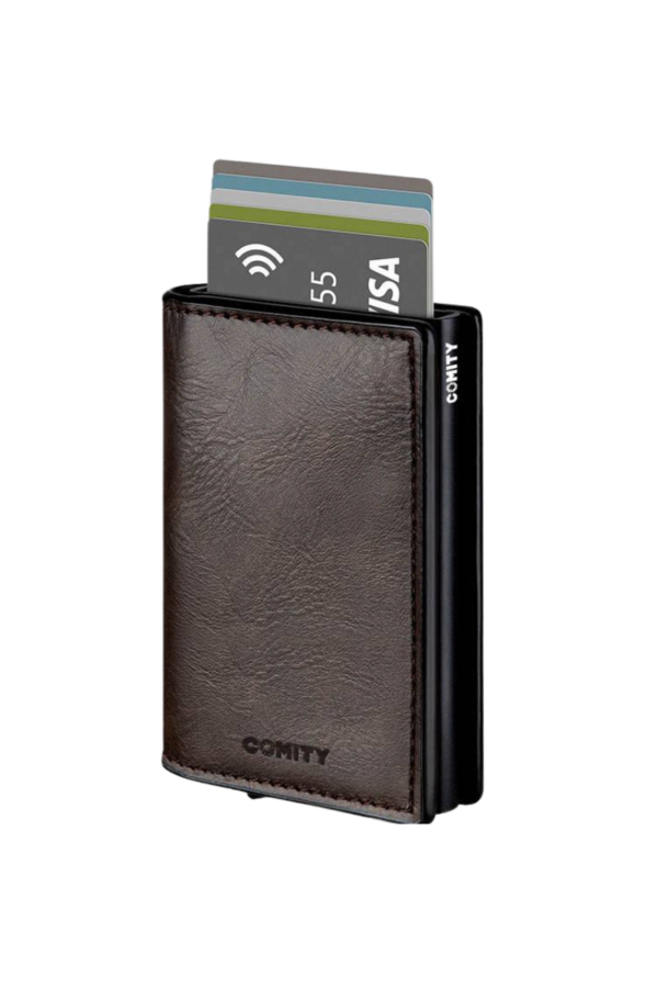 Leather wallet/card pocket – RFID/NFC-blocking (dark brown)