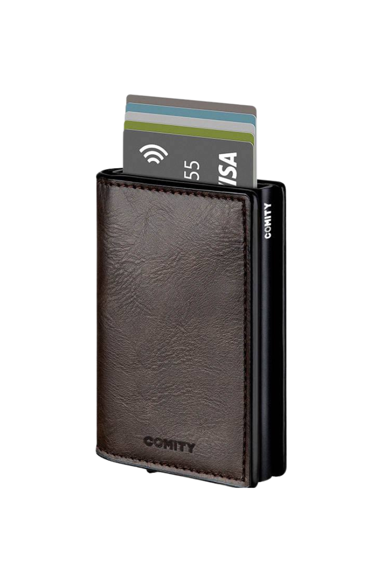Leather wallet/card pocket – RFID/NFC-blocking (dark brown)
