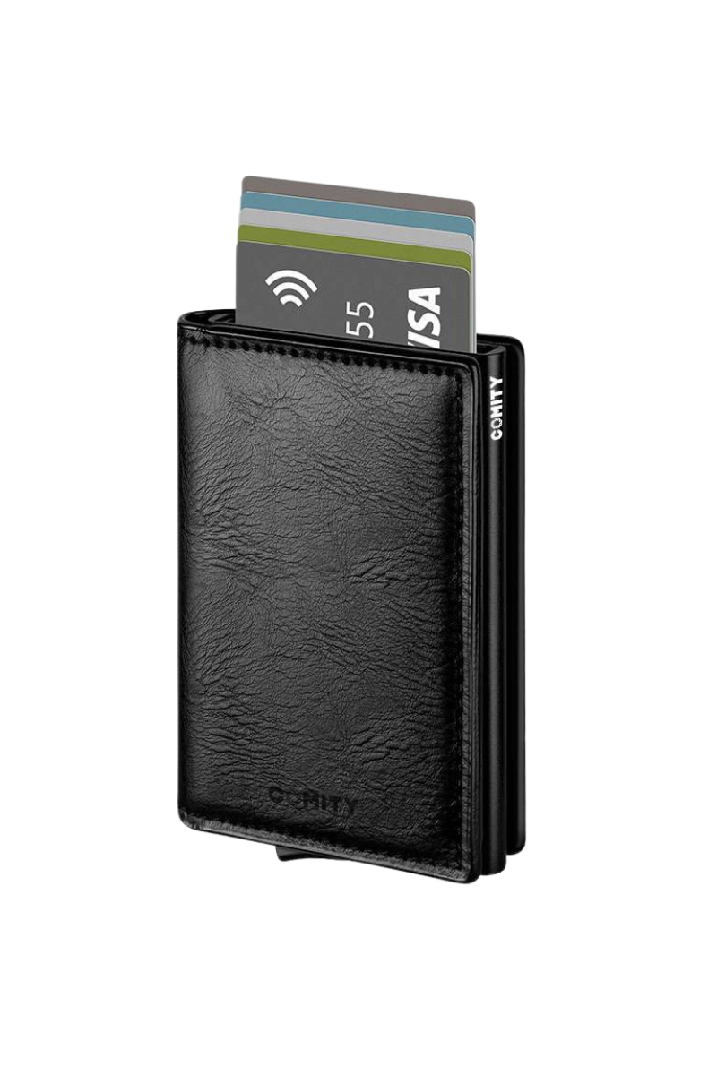 Leather wallet/card pocket – RFID/NFC-blocking (black)