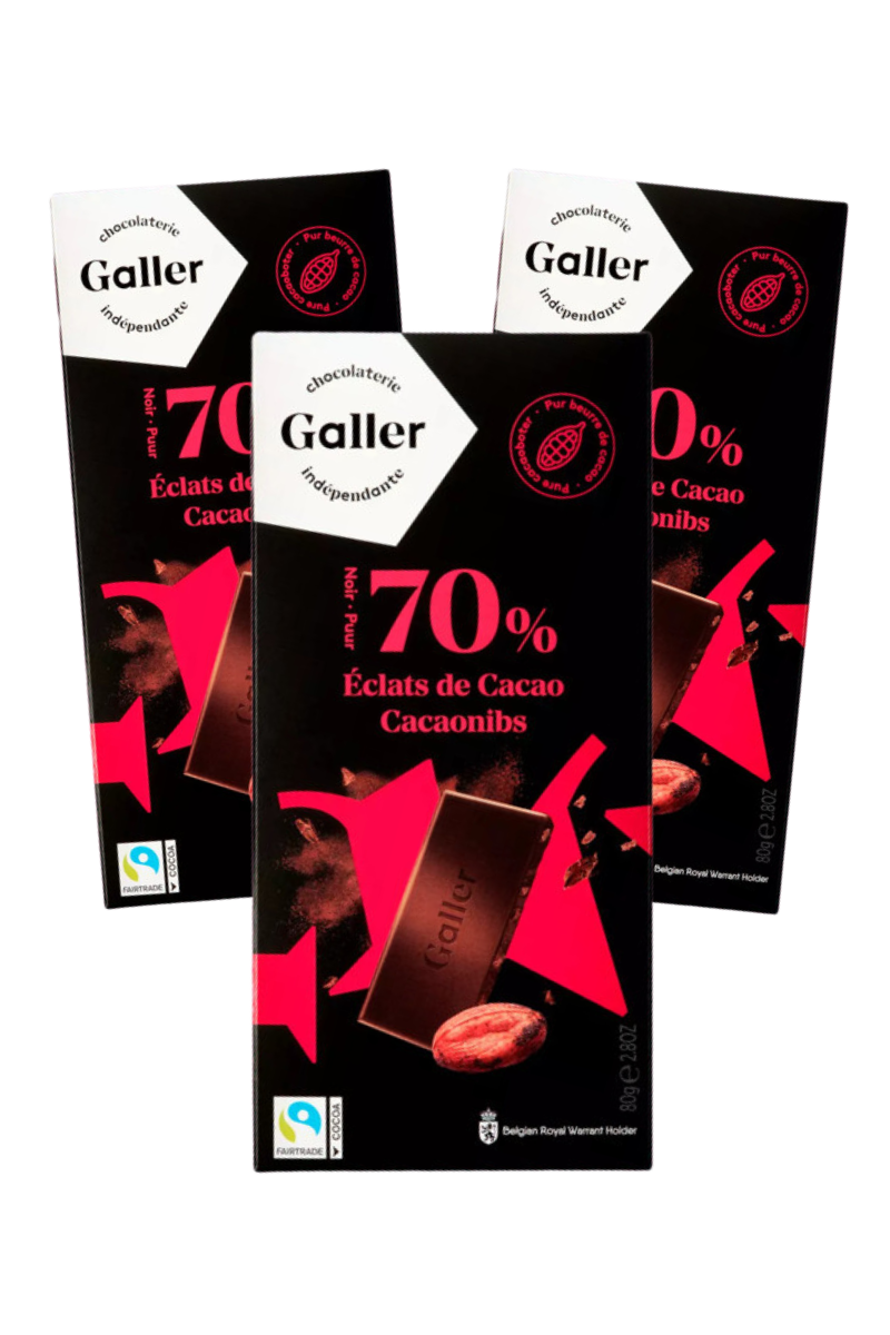 Chocolate tablet Galler Dark Cocoa Nibs, 80 g ( 3pcs)