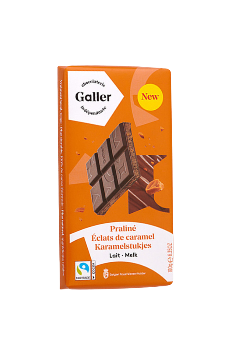 Milk chocolate tablet with praline filling and caramel chips Galler Lait Praline Eclats de Caramel, 180 g (3pcs)