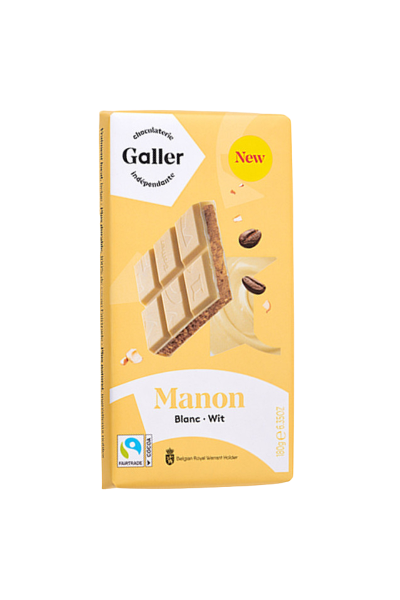 White chocolate tablet with coffee-flavoured filling and roasted nuts Galler Blanc Manon, 180 g (3pcs)
