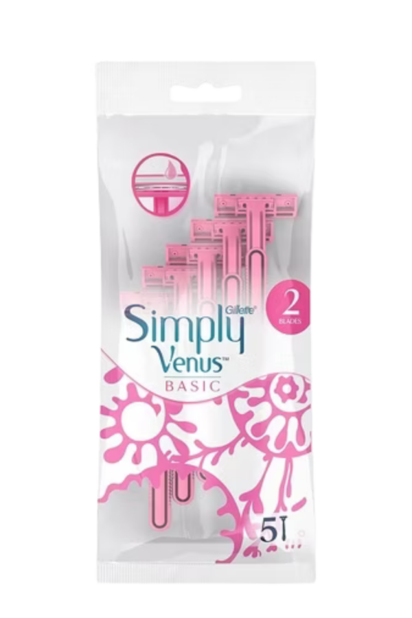 Gillette Simply Venus Women's Disposable Razors with 2 Blades - Pack of 5